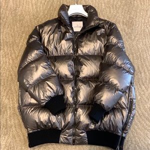Moncler winter coat w/ detachable hood knit detail